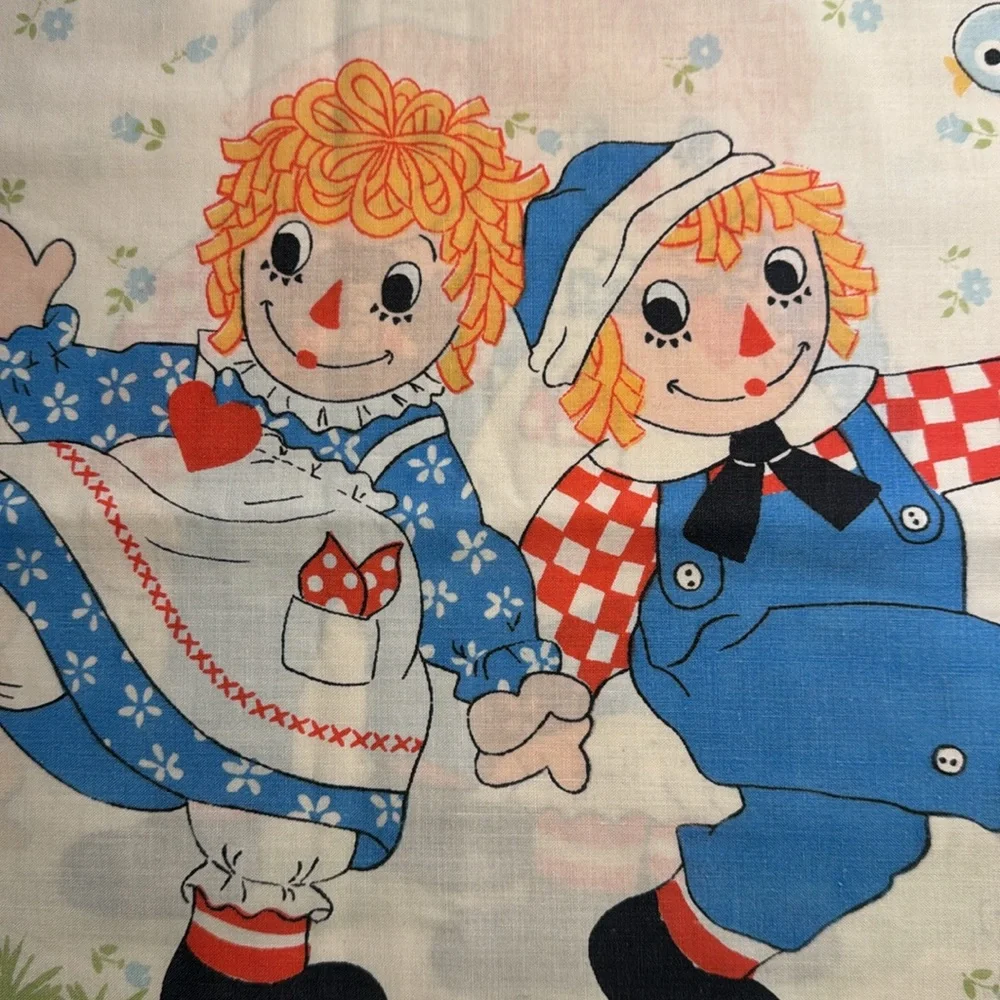 Vintage Raggedy Ann & Andy Pillowcase with Happy Animals Double Sided
